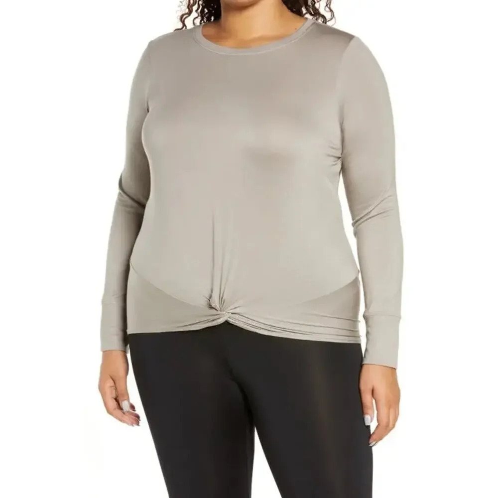 Zella Peaceful Soft Twist Long Sleeve Tee Shirt Top Blouse Grey v6x